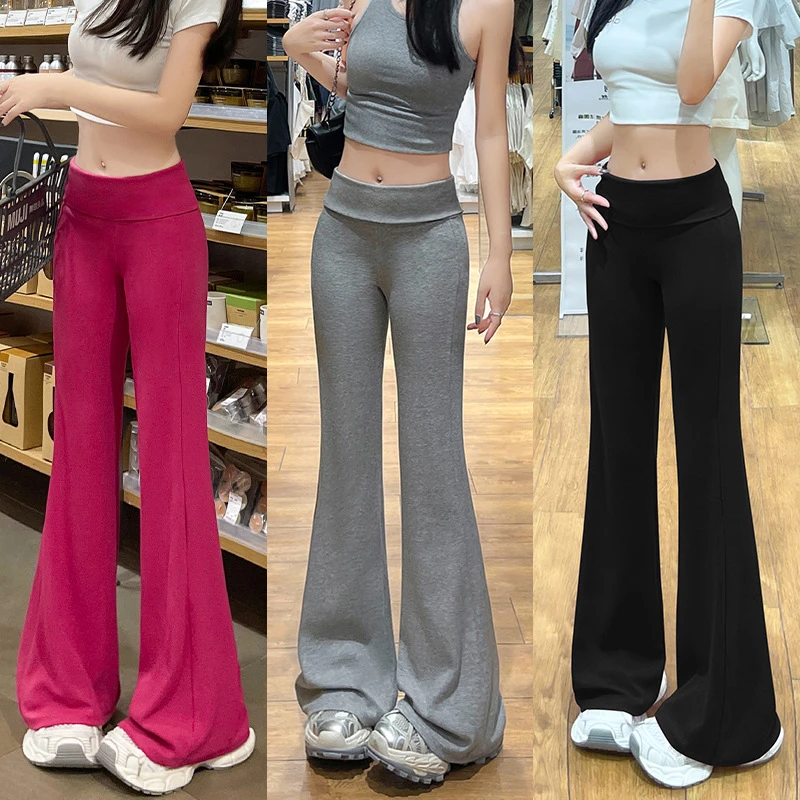 翻腰马蹄紧身微喇裤运动时尚开叉夏季薄款高腰外穿显瘦瑜伽休闲裤