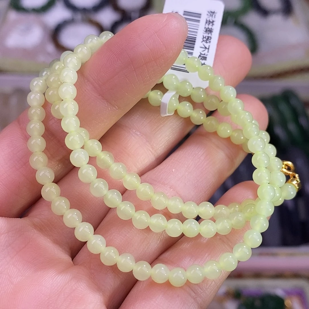 颈饰未镶嵌和田玉黄口料4mm珠链