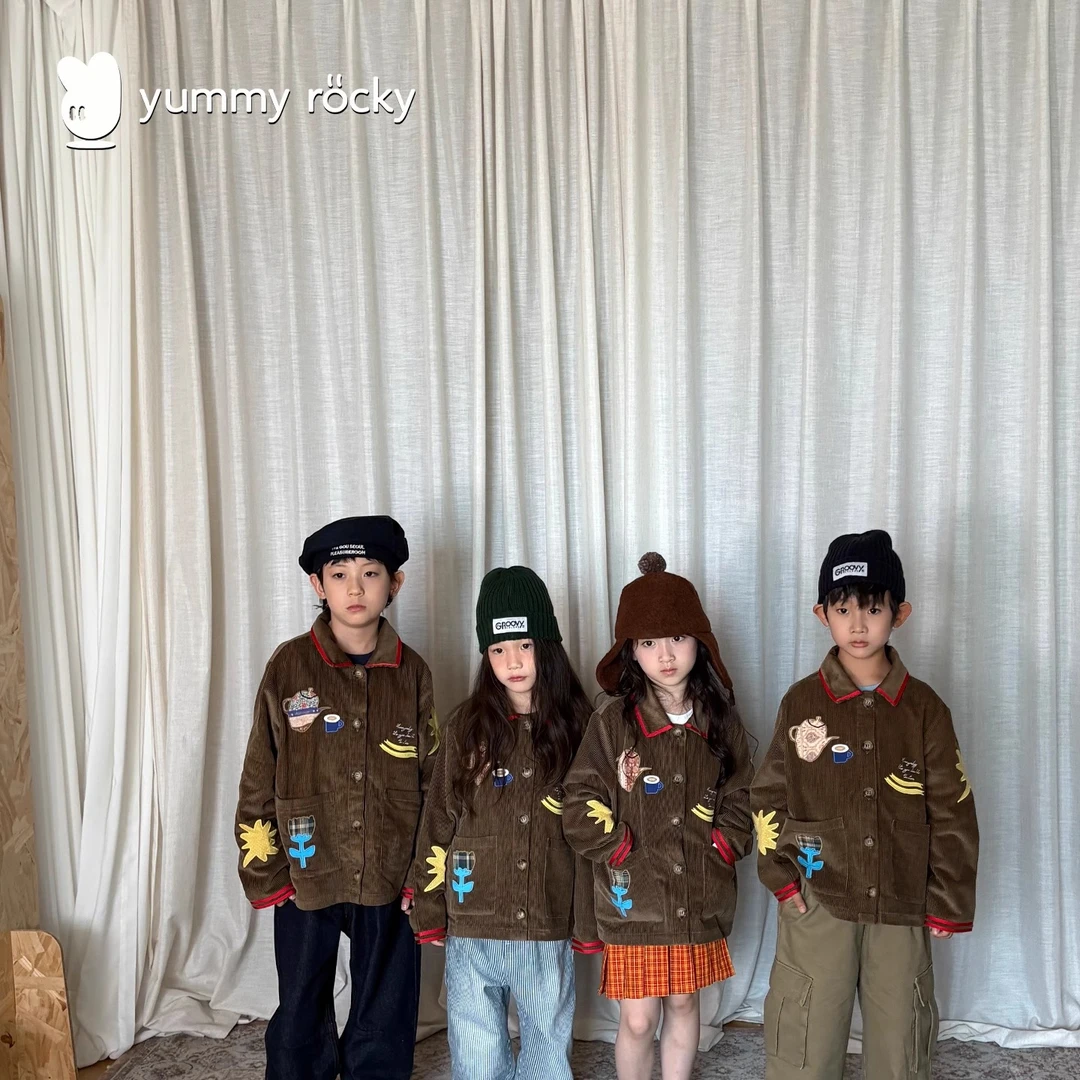 yummy&rocky亲子重工贴布绣/刺绣A类100棉灯芯绒外套童装