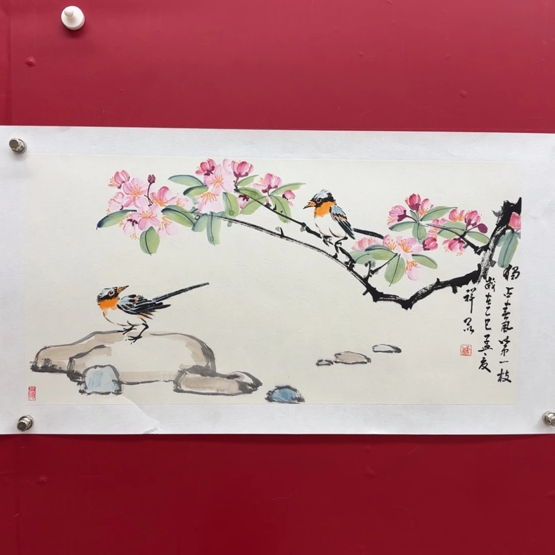 国画盛祥昆手绘海棠图