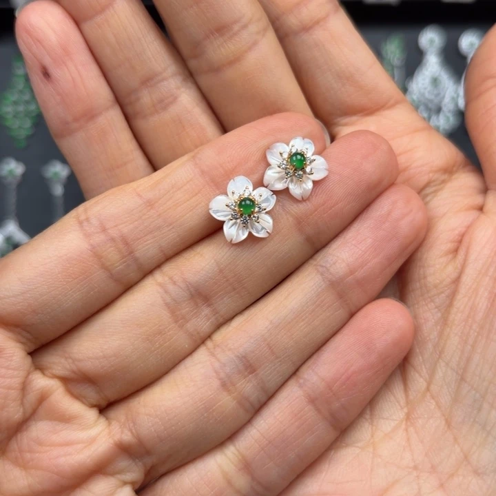 翡翠银S925镶嵌耳饰