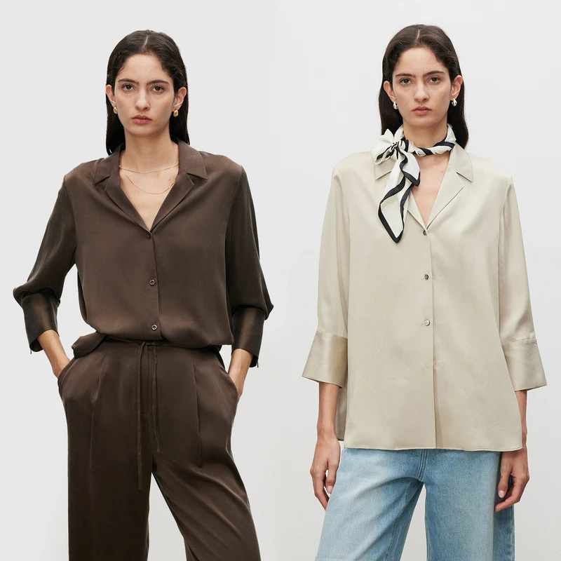 MARIUS“黑巧衬衫”砂洗工艺褶皱肌理OL精英感古巴领衬衫