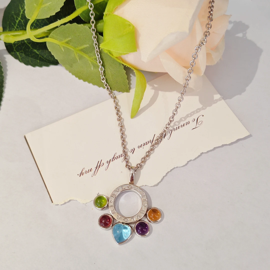 99新 BVLGARI/宝格丽 彩宝猫爪项链/18k白金/#40