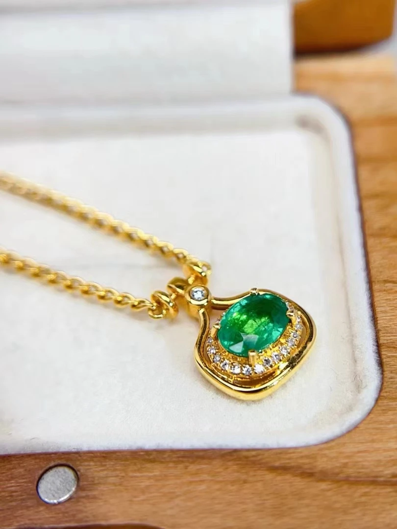 18K金镶赞比亚祖母绿锁骨链-K77653