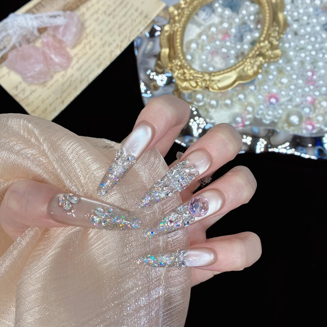 【童梦幻城】x纯手工穿戴美甲猫眼光疗立体锆石钻爆闪蹦迪满钻