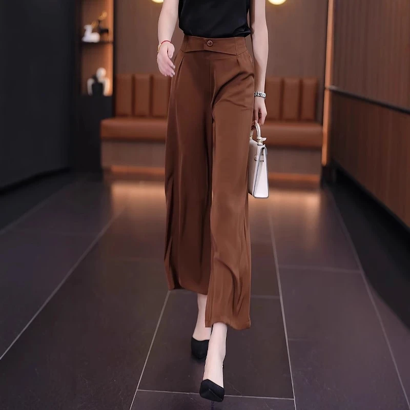 宽松阔腿裤垂坠感女夏季薄款2025新款八分裤子高腰显瘦妈妈休闲裤