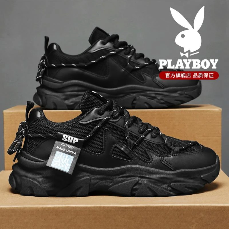 花花公子鞋子男款爆款2025新款秋季网面运动跑步鞋厚底增高老爹鞋
