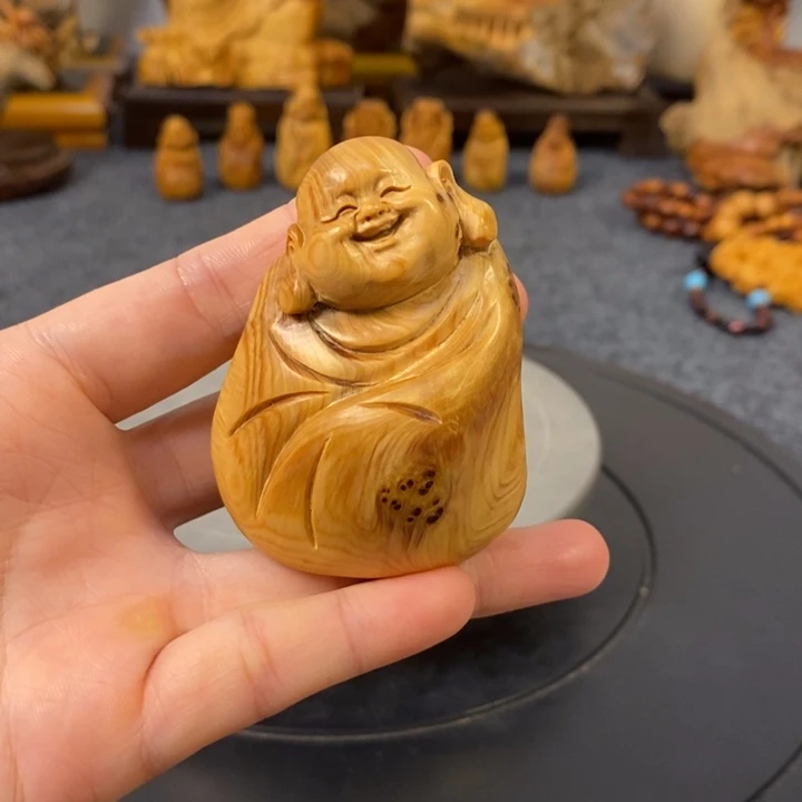 柏木（崖柏）太行崖柏留疤弥勒佛手把件小摆件