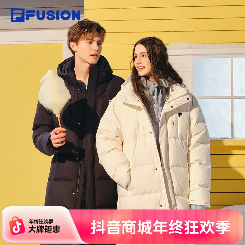 FILA FUSION斐乐潮牌情侣款长款羽绒服2025冬季新款时尚休闲外套