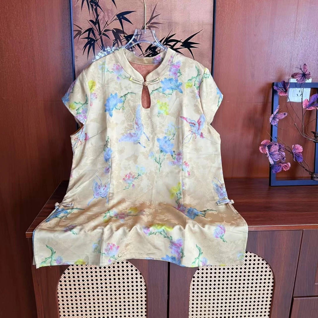 【夏竹】新中式国风大码醋酸提花旗袍上衣