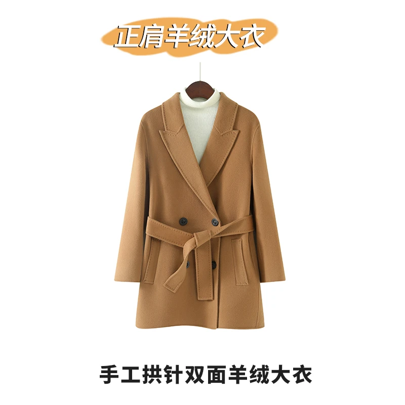 【反季专场】羊绒大衣正肩戗驳领双排扣腰带款羊绒大衣中长款外套