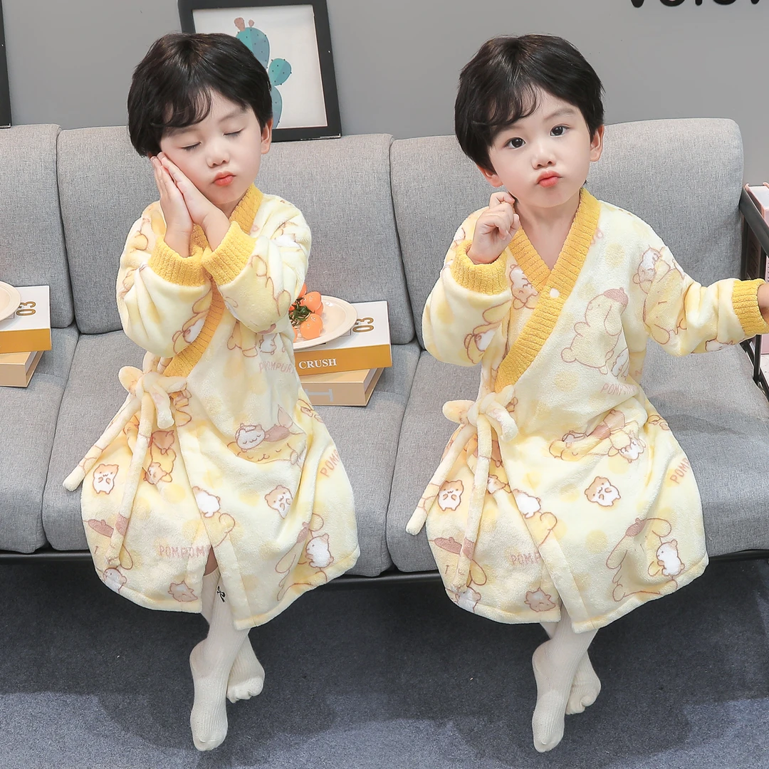 男童睡衣秋冬季法兰绒加厚珊瑚绒儿童浴袍家居服宝宝浴巾男孩睡袍