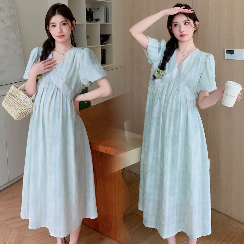 时髦孕妇夏装新款中长款宽松外出洋气潮妈大码显瘦气质时尚连衣裙