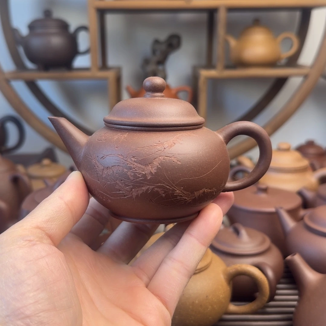 茶壶紫砂水平150cc台西嫩底槽清刻绘