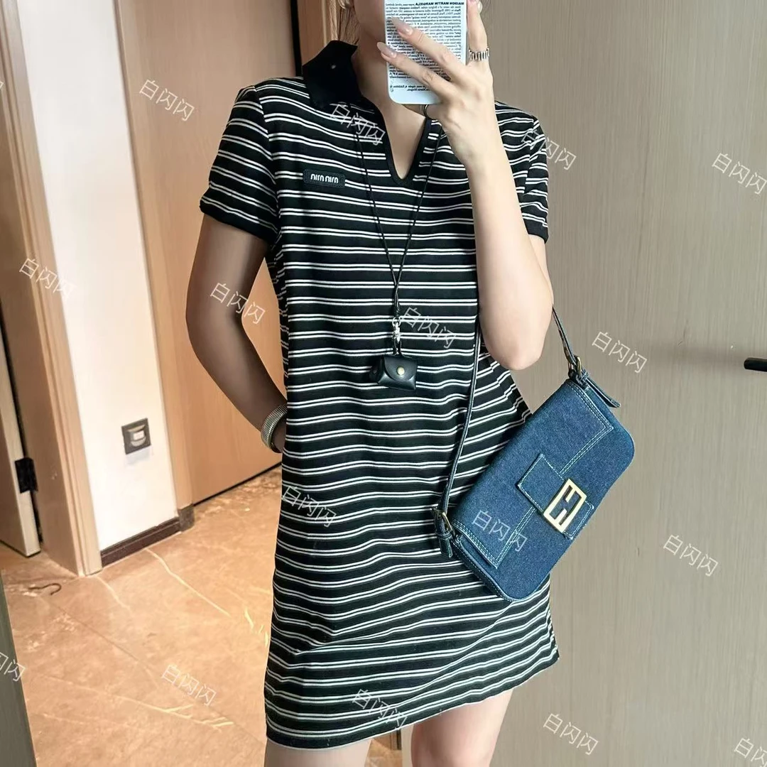 经典条纹POLO领针织裙中长款慵懒连衣裙-ZMADL5058