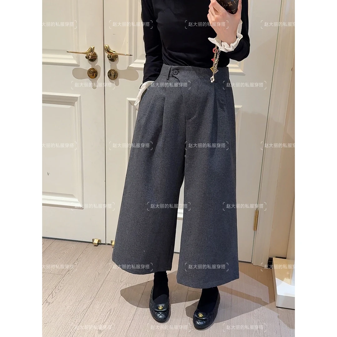 老赵服饰 韩系复古绵羊毛后松紧高腰显瘦直筒裤21AU4105