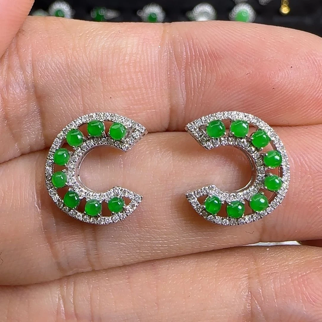 18K金镶嵌翡翠耳饰天然翡翠