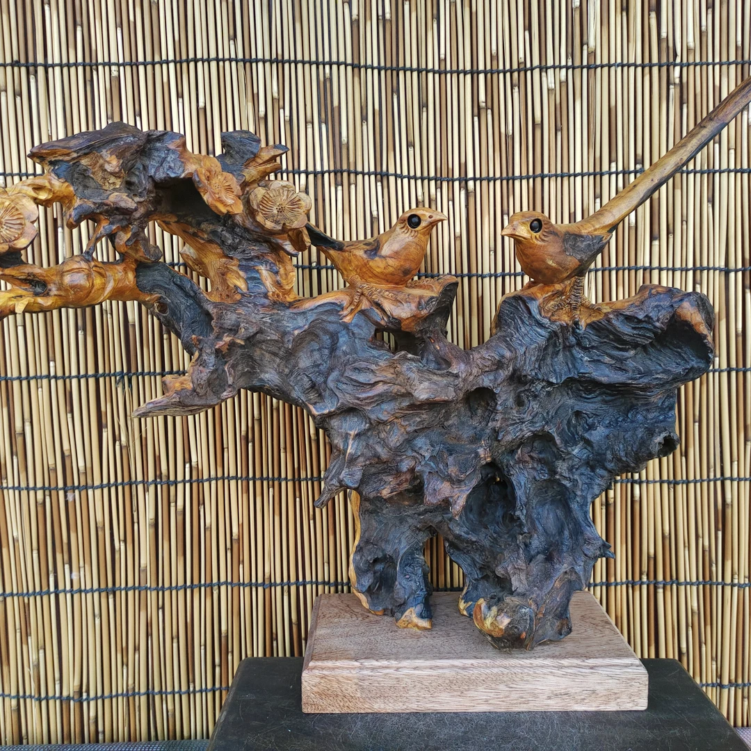纯手工 黄檀木（黄栌）黄鹂鸟【爱情鸟】随行摆件