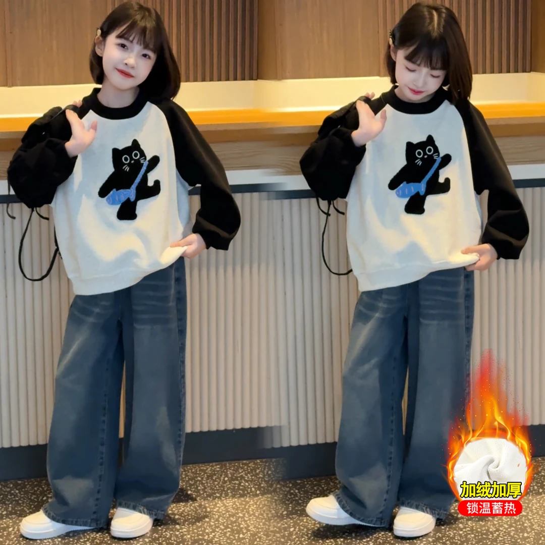 女童秋装套装2025新款儿童春秋洋气打底宽松圆领韩版套头长袖