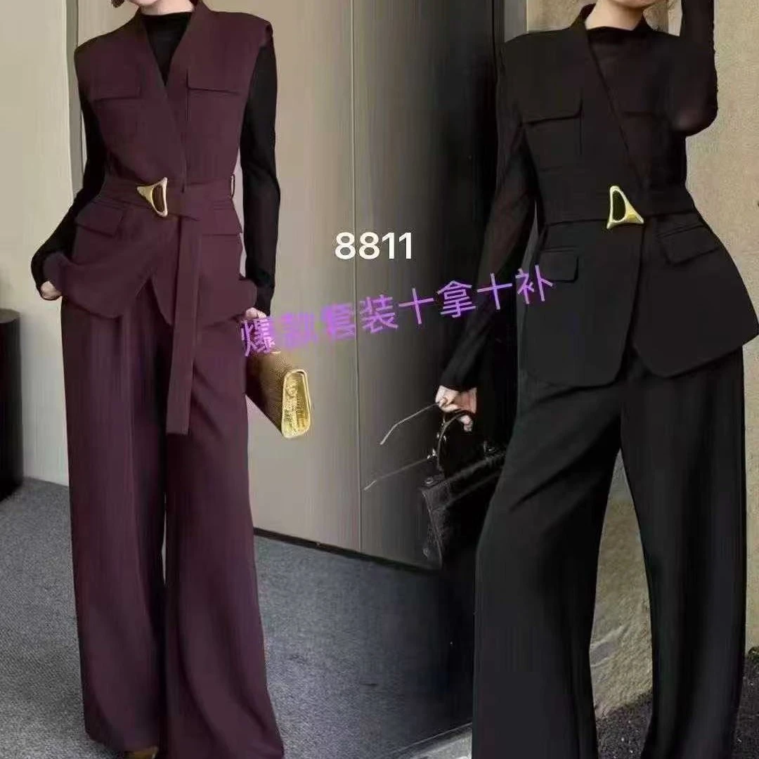 秋季新款时尚女装气质马甲阔腿裤套装通勤显瘦