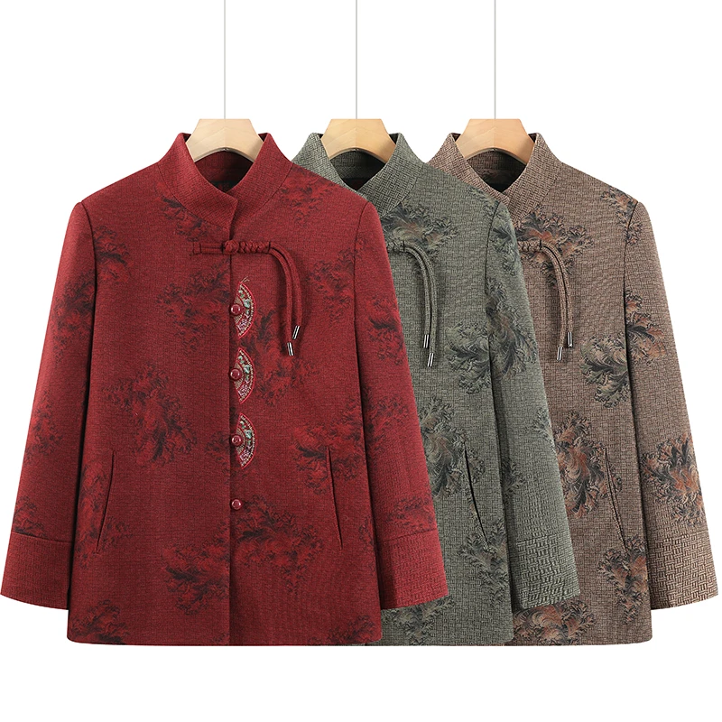 510 妈妈装春秋款外套中老年纽扣开衫上衣外套奶奶气质立领外套