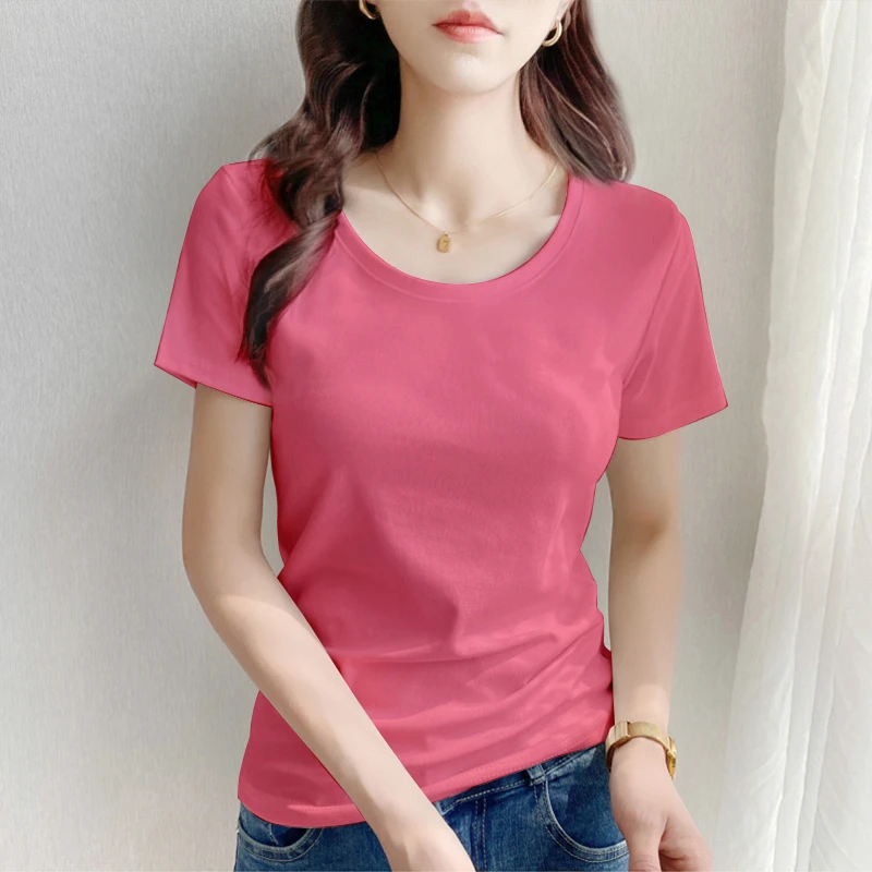 t恤女夏短袖修身纯棉圆领爆款上衣服2025新款正肩紧身内搭打底衫