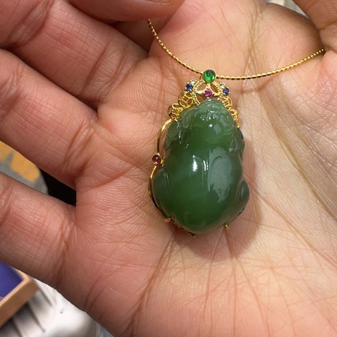 和田玉颈饰18K金镶嵌碧玉貔貅TZ多样性拍一发一