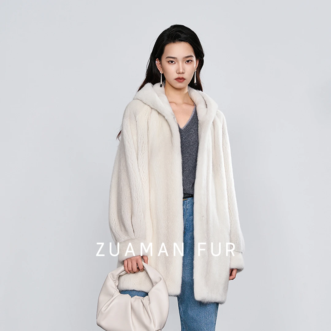 祖阿曼冬季新品2024新款皮毛一体中长款女士毛毛外套大衣173
