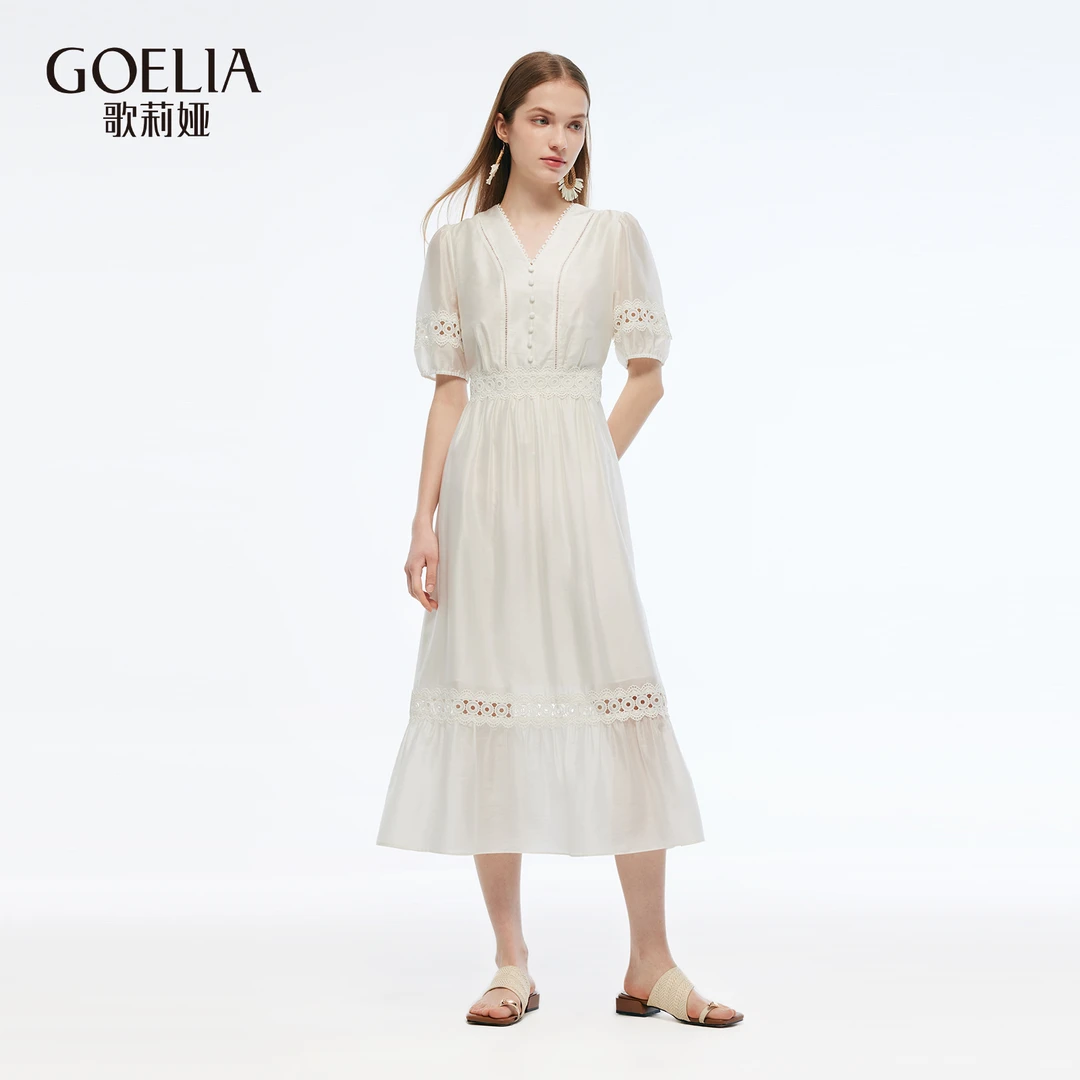 【预售】歌莉娅 夏季新品  天丝混纺拼接蕾丝连衣裙  1E6R4K910