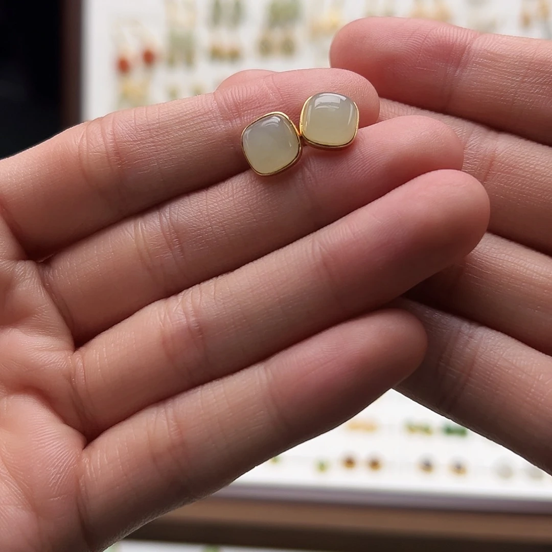 银S925镶嵌和田玉耳饰