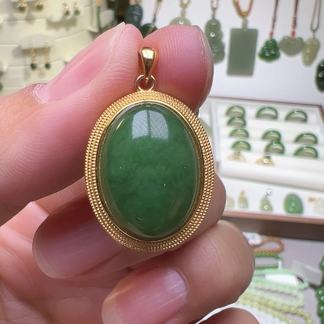 和田玉（碧玉）银S925镀金镶嵌颈饰