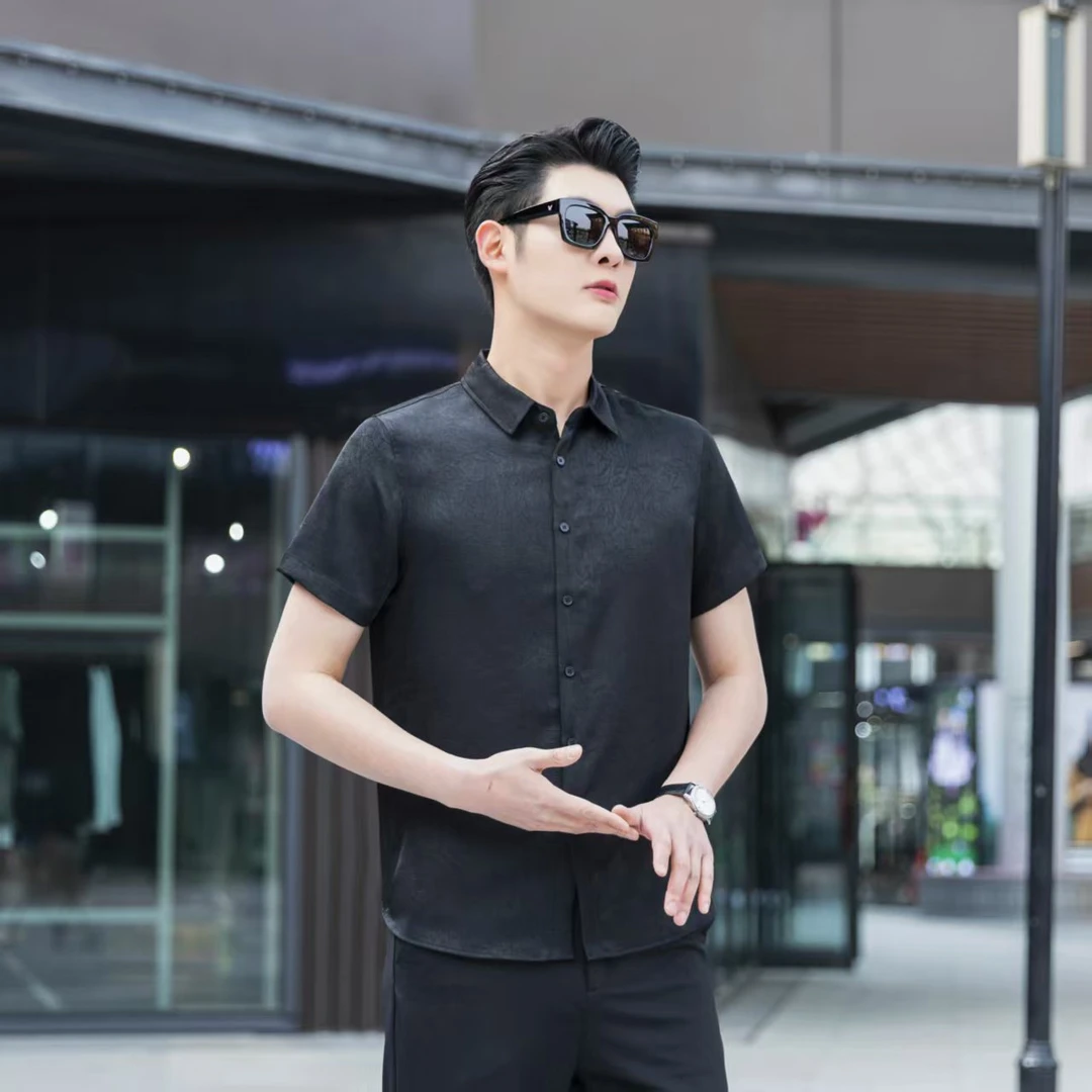 男士香云纱 桑蚕丝半袖翻领休闲百搭薄款衬衫