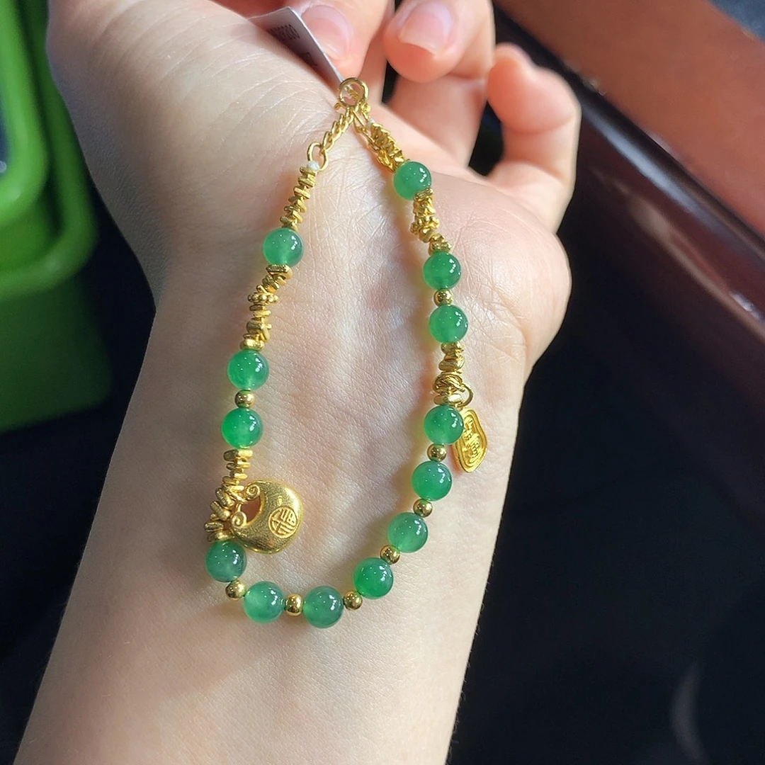 翡翠未镶嵌手链！闭眼拍！金玉满堂！完整高冰满绿卡5.1