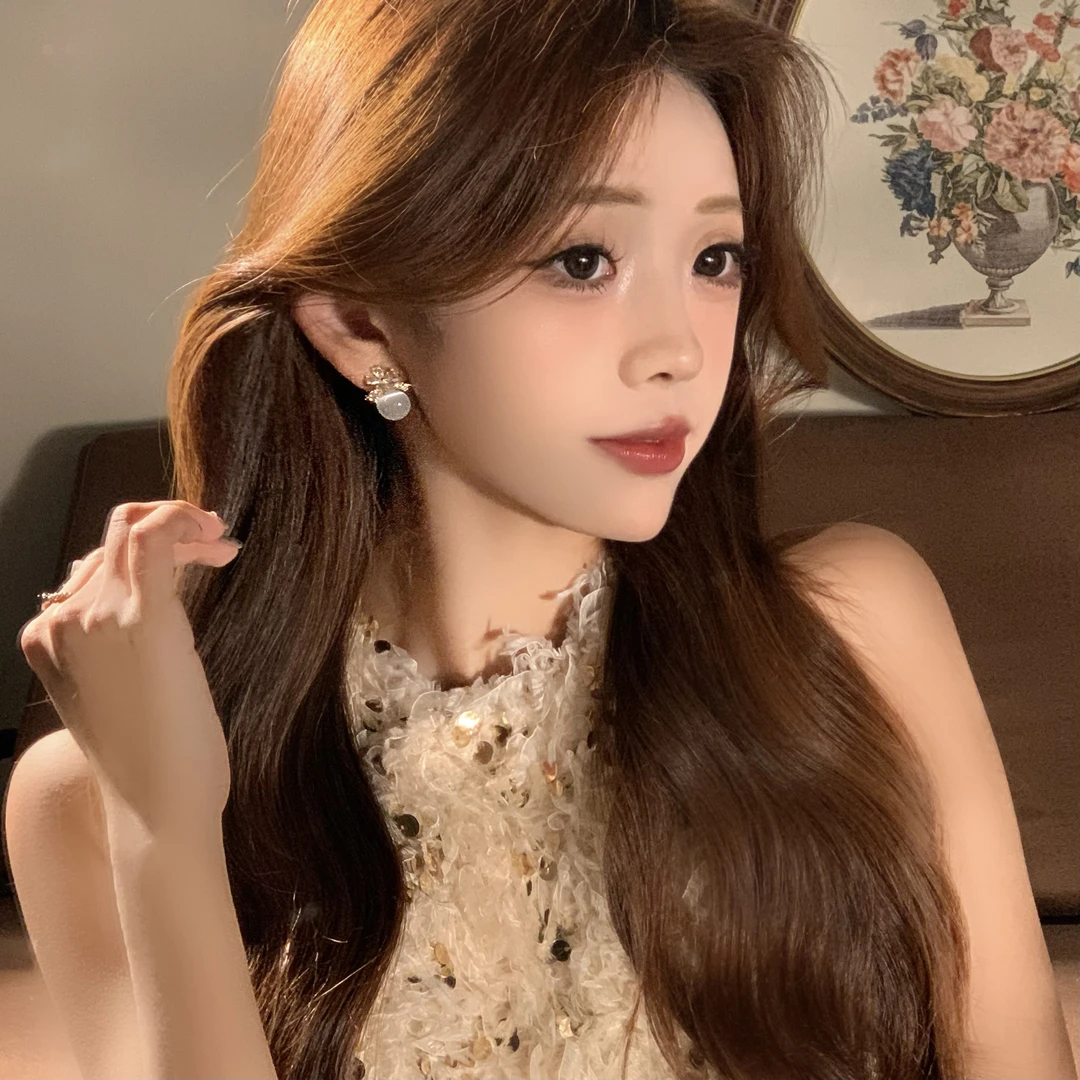 FULL GIRLISH耳环01838金色花朵珠珠耳钉耳饰