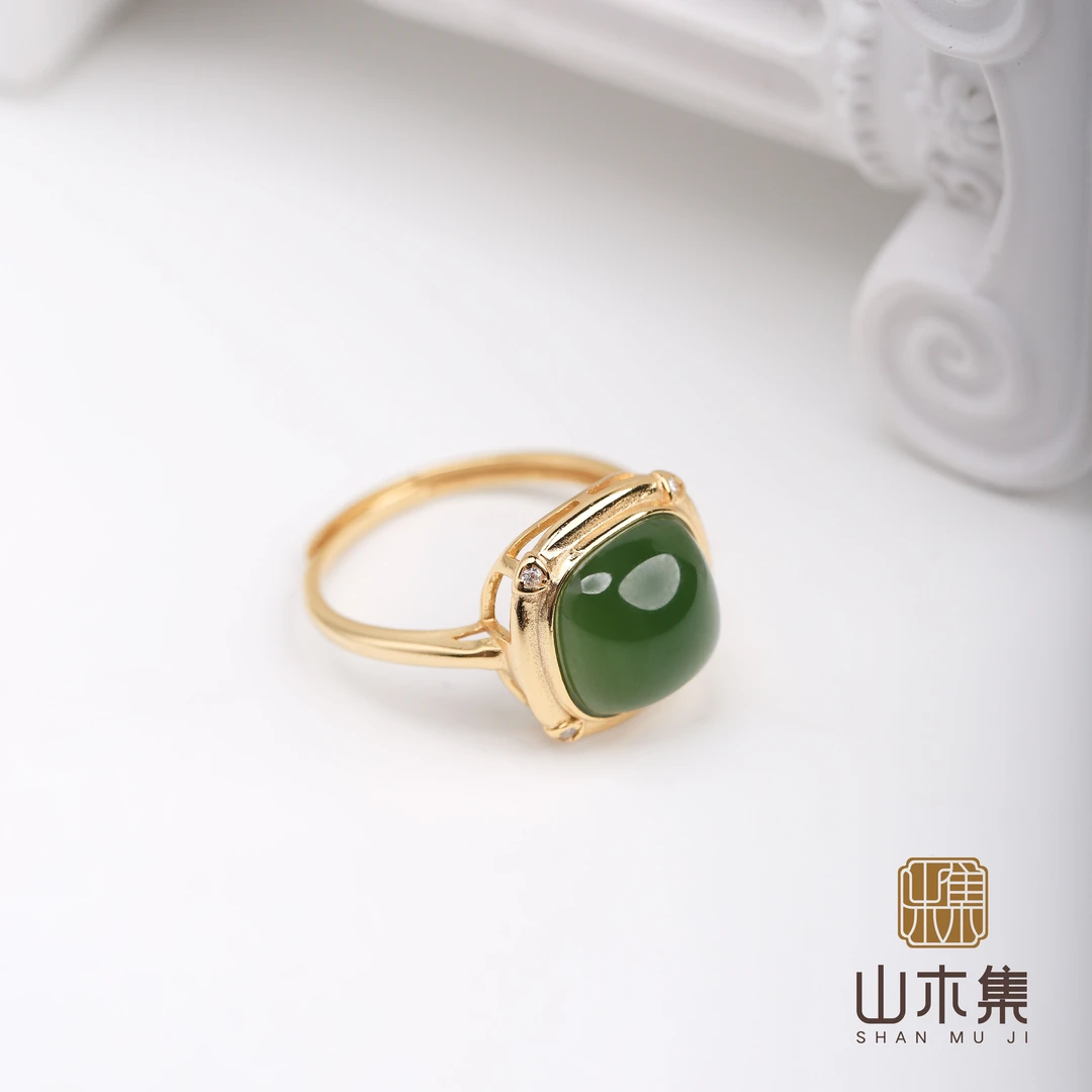 【拾青】碧玉和田玉方形戒指*【山木集】（多样性）
