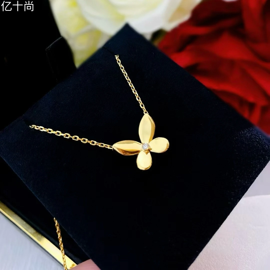 坠链均925银莫桑石 G 蝴蝶花光面银项链五花银项链洋气仙MYCY011