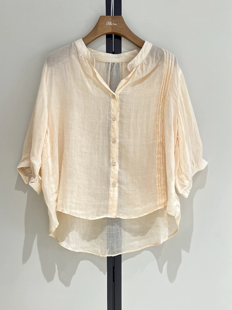 风琴褶休闲立领气质款上衣/15X-OYW3624