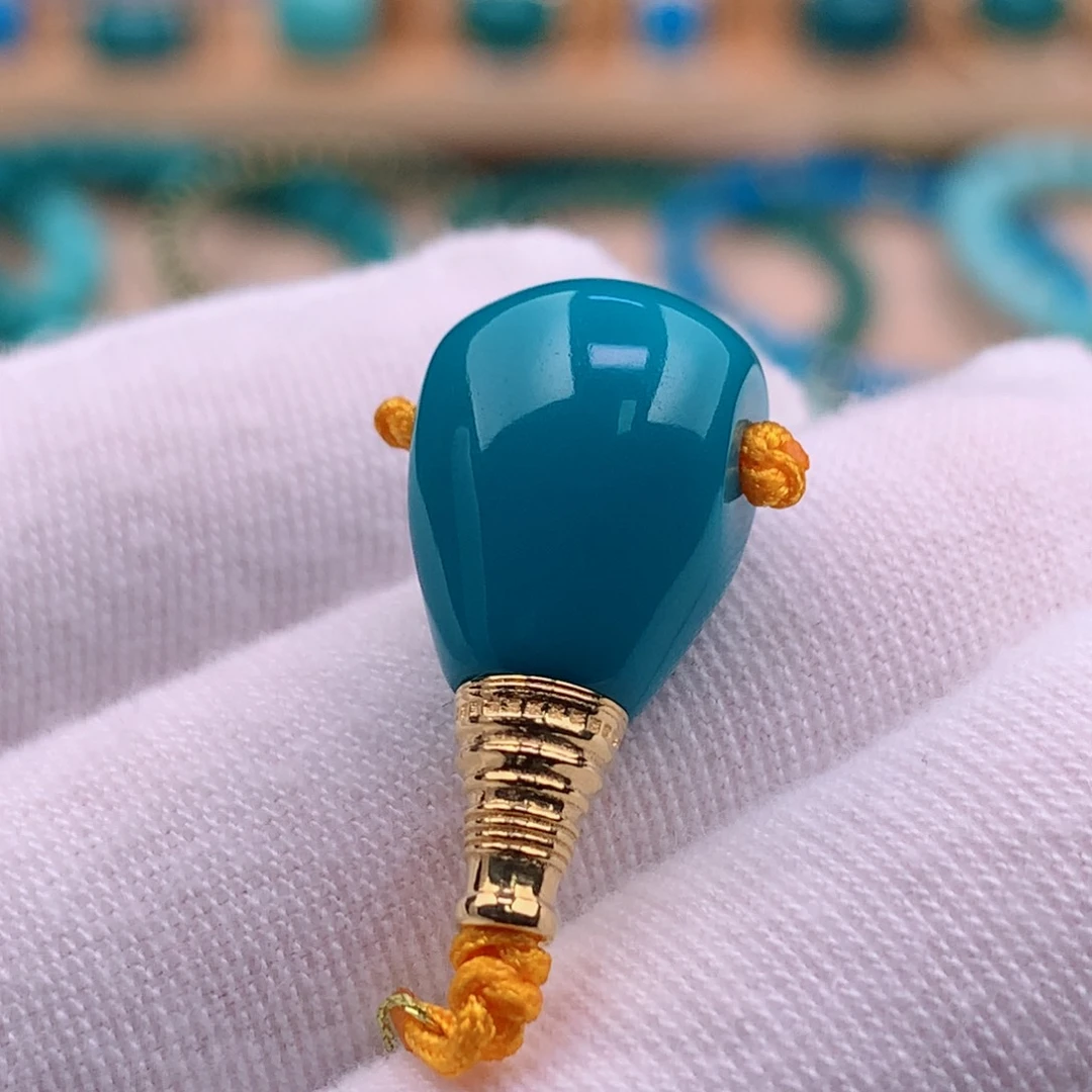 绿松石珠宝奇石18K金镶嵌10.6mm金塔三通