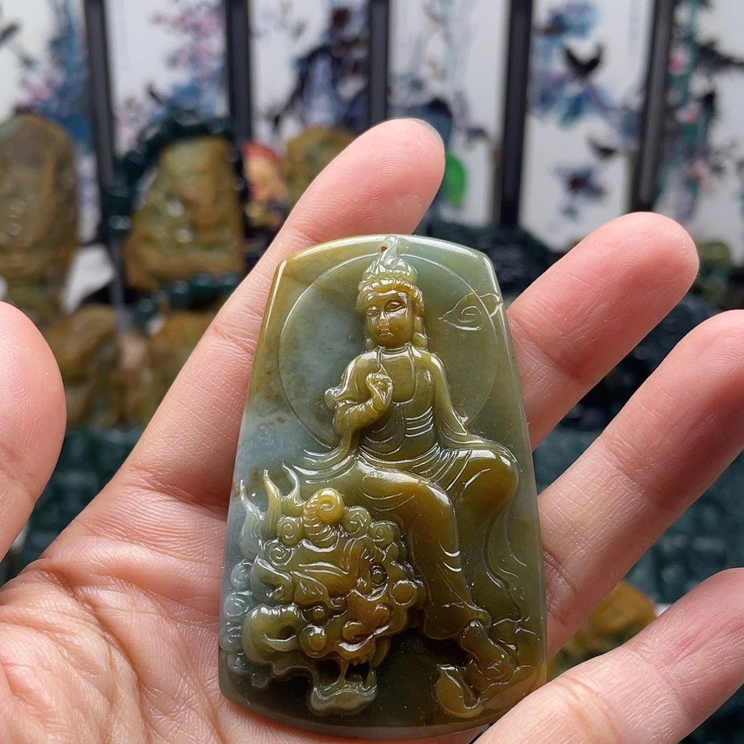 翡翠未镶嵌颈饰天然翡翠a货文殊