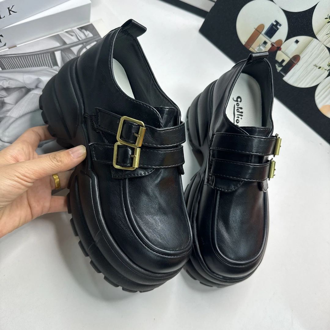 127乐福鞋女春季新款系带单鞋松糕厚底英伦风小皮鞋女