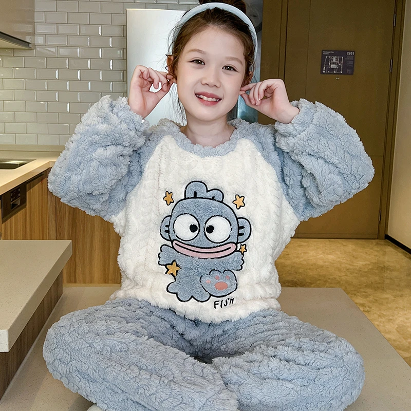 女童睡衣秋冬季珊瑚绒加厚款儿童女孩宝宝中大童法兰绒家居服套装