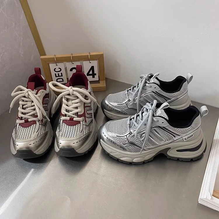 2024春秋新款网面透气增高运动休闲鞋巴黎老爹鞋女赵露思同款厚底