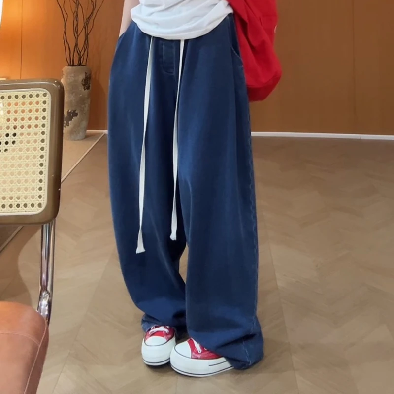 【蓝色笔记】设计款潮搭压褶松紧腰宽松阔腿休闲裤LK2505435