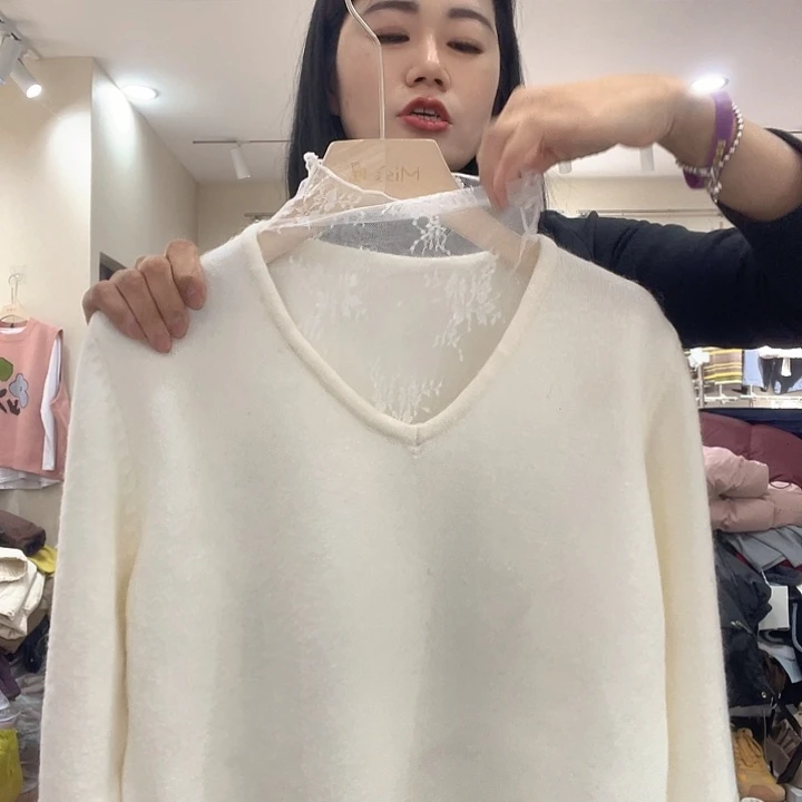 大瑶瑶同款白色蕾丝针织