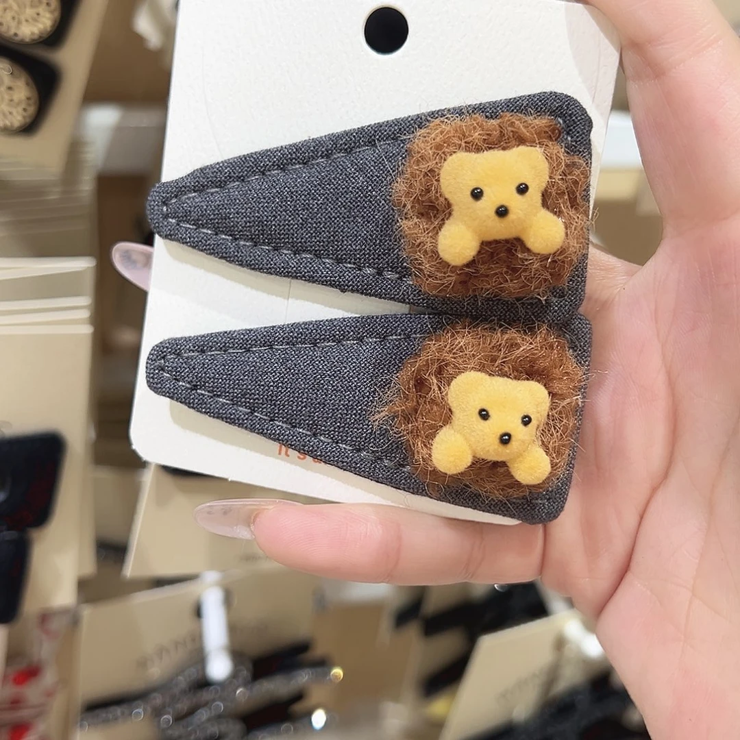 仿珍珠非金属小熊灰色掰掰夹