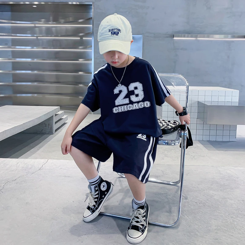 男童夏装潮流酷帅纯棉运动套装2025新款儿童薄款篮球两件套