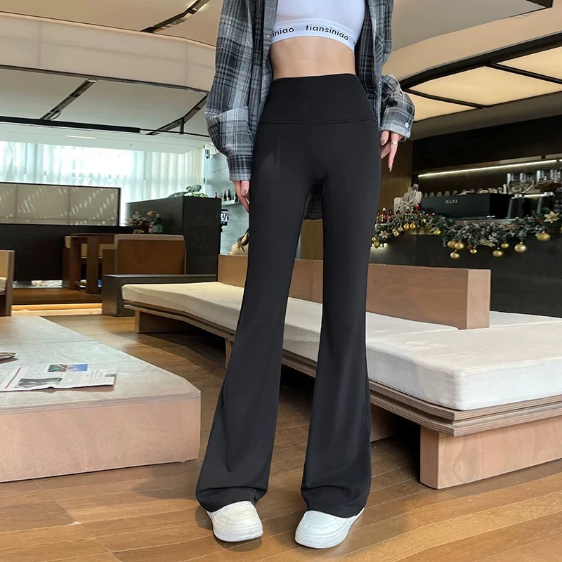 高腰加绒瑜伽微喇叭裤女外穿显瘦运动健身提臀裤子黑色