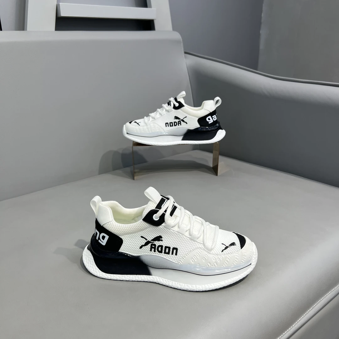 春夏新款皮网拼接厚底百搭潮流男士时尚休闲潮鞋洋气舒适软底男鞋