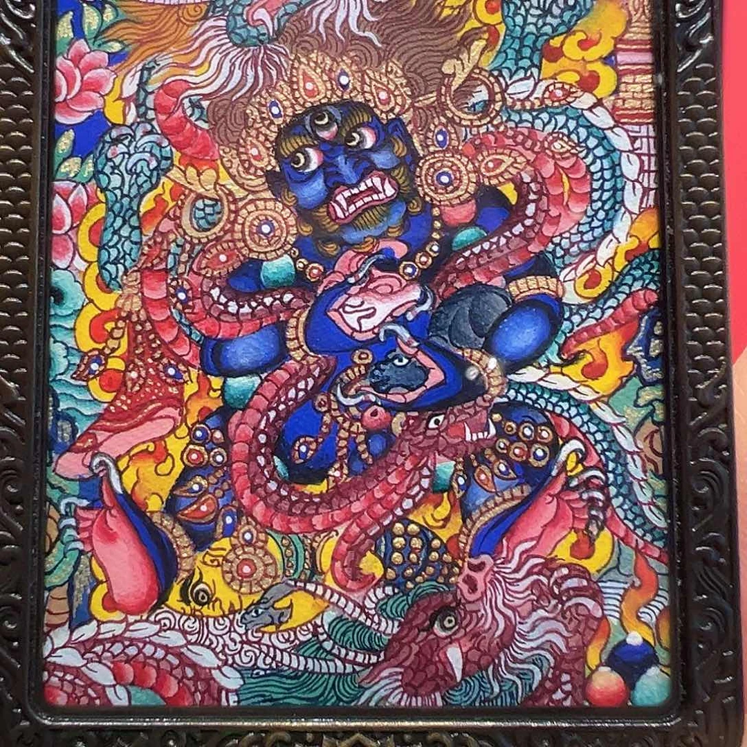 吊坠纯手绘热贡唐卡黑财神