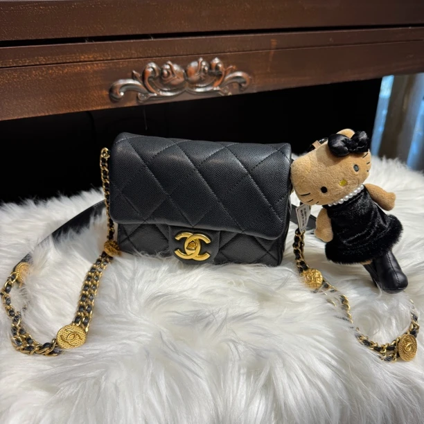 99新 Chanel/香奈儿 22A 金币 黑金方胖子 链条包